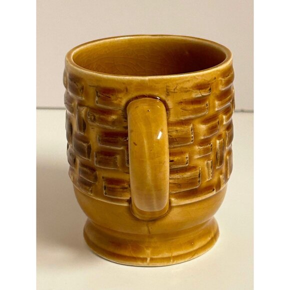 Vintage Brick Design Textured Yellow Brown Ceramic Coffee Tea Cocoa Mug - Picture 4 of 6